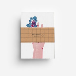Juego de postales con diseño de mano de flores (12 tarjetas) DIN A6