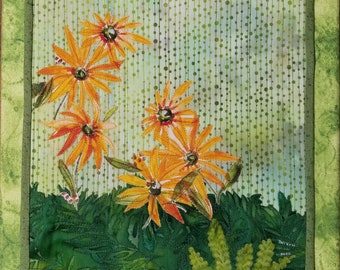 Feel the Tangerine Sunflowers 12"x12" Art Quilt Kit