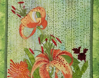 Feel the Tangerine Lilies 12"x12" Art Quilt Kit