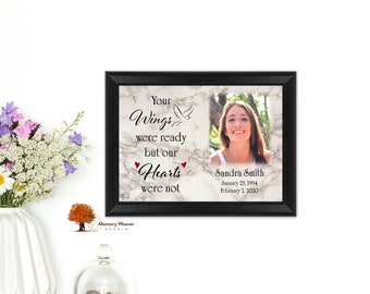 Memorial Plaque for Loved Ones with Your Wings Were Ready, Memorial Picture Frame, Personalized Photo Bereavement Gift