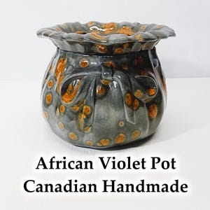 Gros pot violette africaine céramique gris ocre 7'' (18 cm), Jardinière plante fleur, Unique fait main