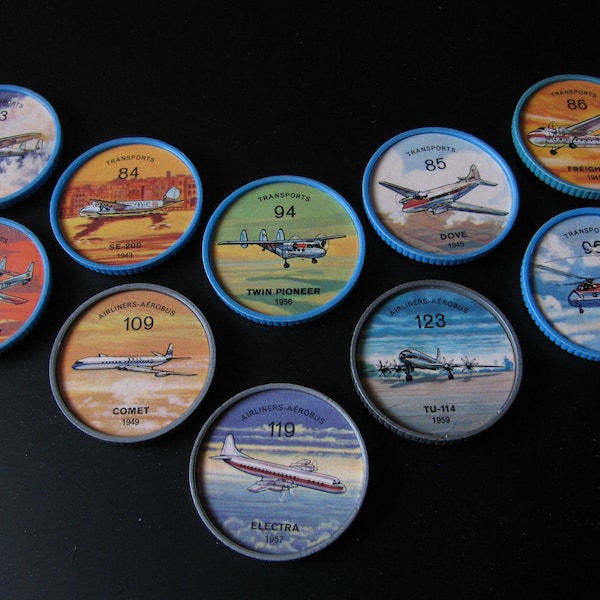 Plane Aircraft picture 10 tokens coins - Wheels Jell-O & Hostess - Collector 1962-63 vintage (Pack no.2)