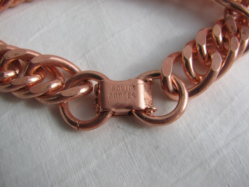 Vintage 8 /' /' bracelet 45g heavy solid-big link chain-engraved solid copper-unisex 1970