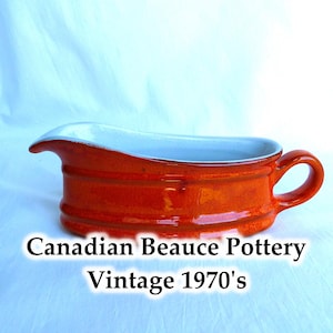 Orange ceramic SAUCIER from Beauce, vintage POTTERY ART Canada 1970, Unique retro