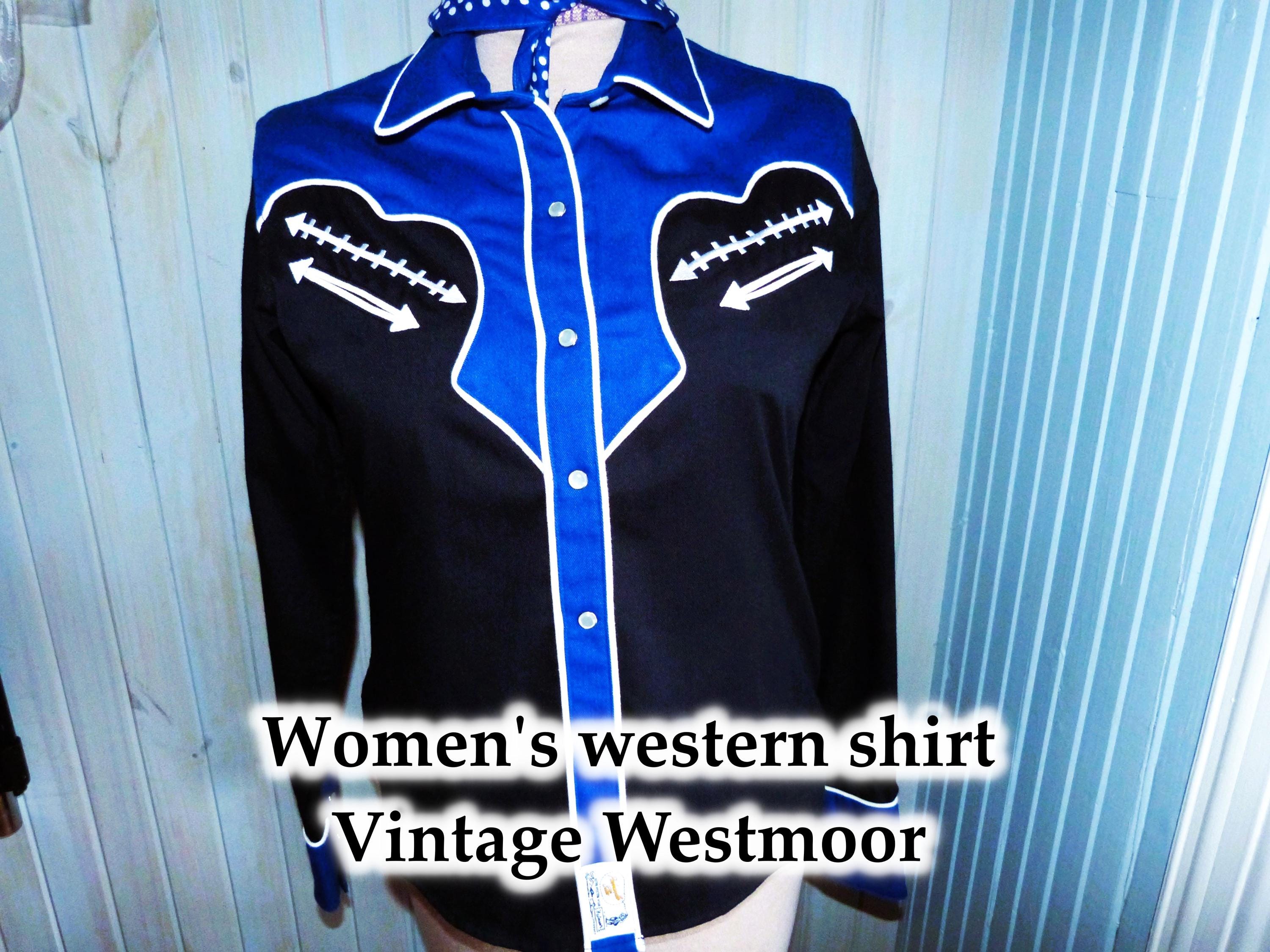 Chemise Western Vintage – Manches Longues, Motif Aigle, Nacrées – Taille S/M