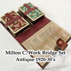 Milton C. Work Double Deck Playing Cards Bridge Set in leren koffer - Antiek jaren 20-30