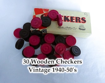 RARE Wooden SAILING BOAT Checkers Checkers 30 Pieces/Original Box/Parker Brothers USA/1940-50