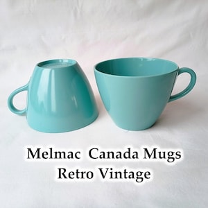 MELMAC turquoise cups duo MELAMINE Canada, Camping chalet, Vintage 1960, Excellent used condition