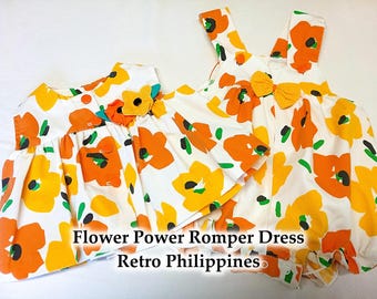 Vintage 18-month outfit - Dress & Romper - Retro Floral Print - Made in the Philippines