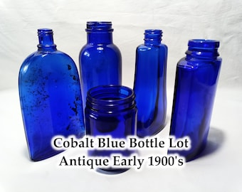 Cobalt Blue Bottle Lot - Antique Apothecary Medicine and Perfum Bottles - Early 1900's