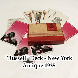Mazzo di carte da gioco Russell nella scatola originale - New York - Egitto Sfinge Piramide Litho - Antico 1935