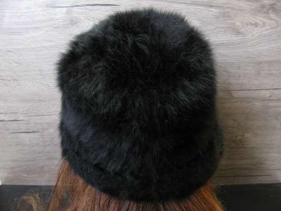 Vintage Women's Black Rabbit Fur Felt Hat - Handm… - image 5