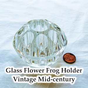 Portafiori a forma di rana, vetro trasparente, 9 fori, rana per fiori per vaso, vintage anni '50-'60, collezione retrò