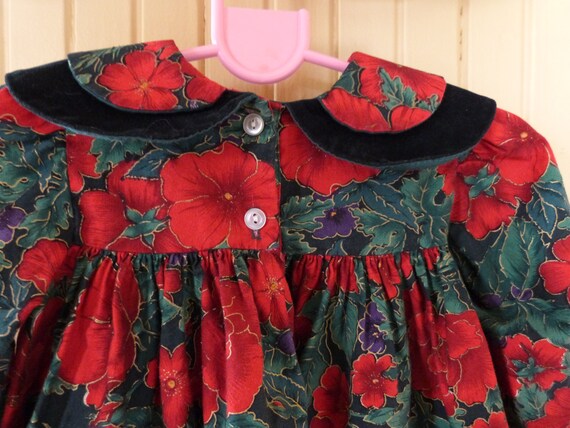 Robe Noel Bebe 18 Mois Coton Velours Imprime Floral V Gem