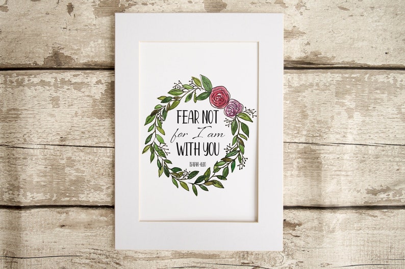 Isaiah 41:10 With Floral Watercolour Border Wall Art Print