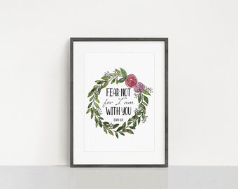 Isaiah 41:10 With Floral Watercolour Border Wall Art Print