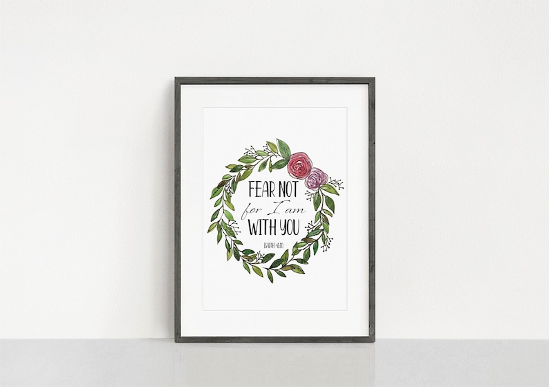 Isaiah 41:10 With Floral Watercolour Border Wall Art Print