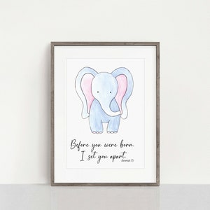 Elephant Nursery Print with Jeremiah 1:5 Christening Baptism Dedication Gift