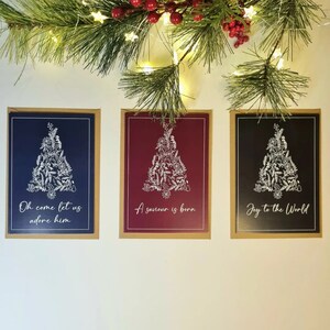 Paquete de 30 tarjetas navideñas cristianas pequeñas tamaño A6, árbol de Navidad, villancico