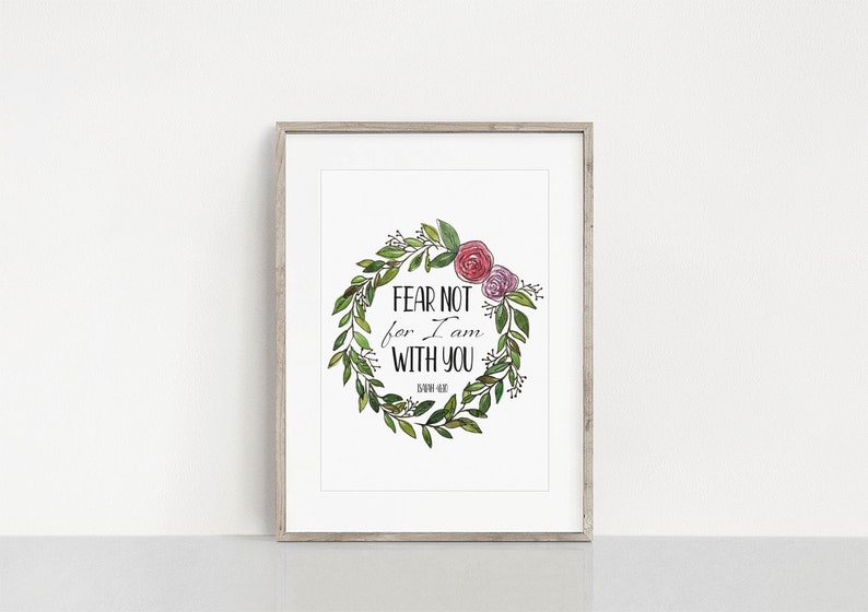 Isaiah 41:10 With Floral Watercolour Border Wall Art Print