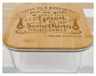 50 oz. Rectangle Glass Container with Customizable Bamboo Lid