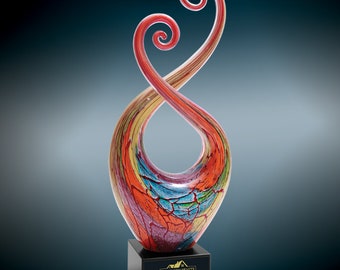 Twisted Multicolor Blown Glass Art – Handcrafted Glass Sculpture – Vibrant Decorative Accent for Home, Office, Award, Unique Gift Idea