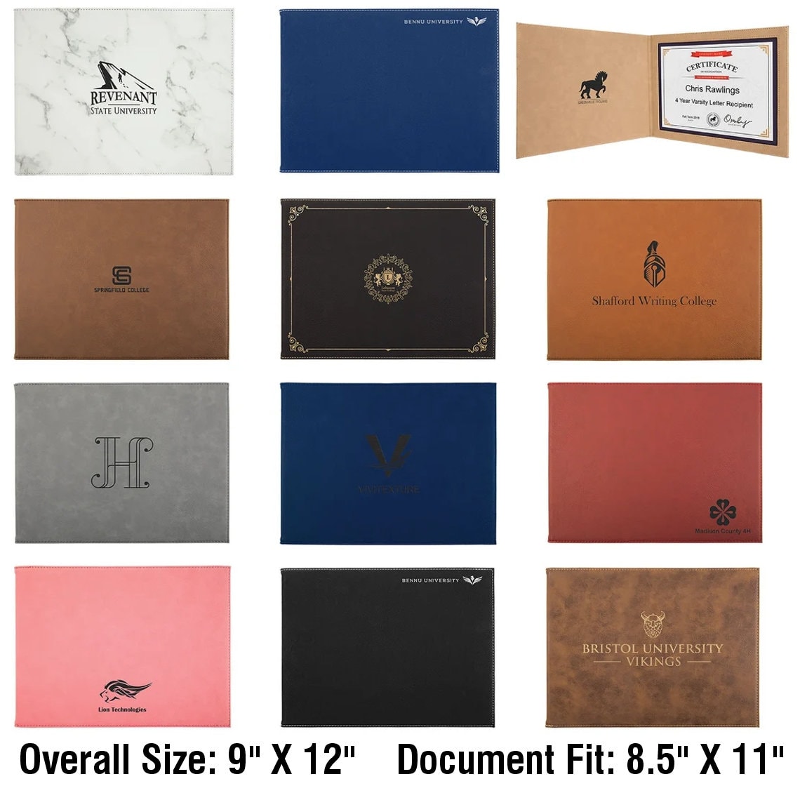 Diploma Cover Holder – Padded Leather Certificate Frame For 8.5x11” Diplomas, Gold Imprint (Red)