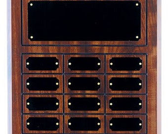 11 3/4" x 12 3/4" Cherry Finish Completed Perpetual Plaque with 12 Plates