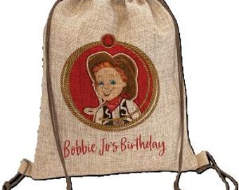 Burlap Back Pack or Tote with Drawstring, Day Bag, Lightweight and Customizable Carry-all, 12" x 15", for Camping or Festivals