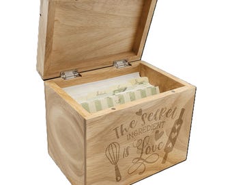 Recipe Card Box 6 3/4"x4 3/4"x5 3/4", Personalizable Sustainable Hardwood Box - Gift for Wedding, Anniversary, Housewarming