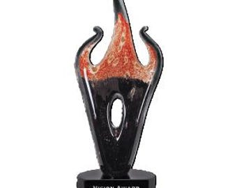 Red & Black Flame Art Glass, 16" Trophy, Corporate Award, Personalized Recognition, Home or Office Decor