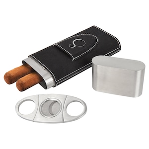 Custom Laserable Leatherette Cigar Case with Cutter