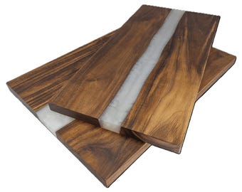 Acacia wood with White Pearl Resin Serving Board, Charcuterie Tray, Two Sizes Available-18"x9" and 16"x12"