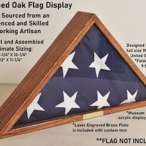 Oak Flag Shadow Box – Handcrafted Wooden Display Case – Military, Memorial, or Decorative Keepsake Frame for Flags , American flag