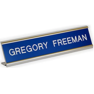 Standard Desk Nameplate Sign with Gold, Black or Silver Holder – Custom Engraved Office Desk Sign in 2&quot;x8&quot; and 2&quot;x10&quot; Size