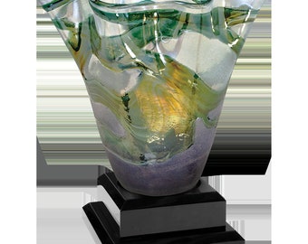 Hand-Blown Green Art Glass Vase Sculpture, Folded Modern Decorative Piece
