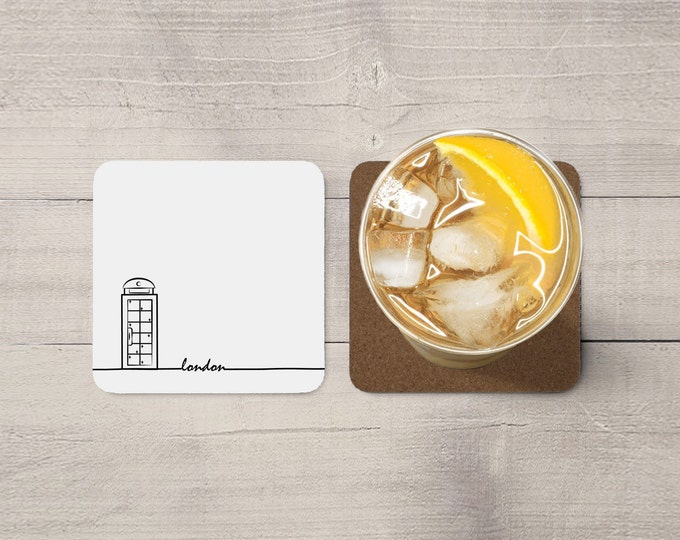 Single Hardboard Phone Box London Coaster | London Souvenir | London Home Decor (one piece)