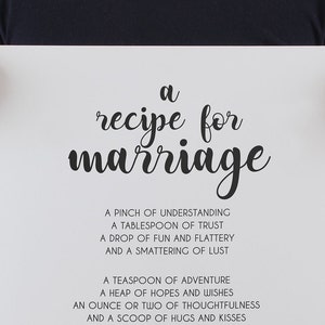 Marriage Recipe, Recipe for Marriage, Couple Goals, Anniversary Gift, Wedding Gift, Engagement ...