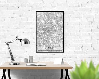 London City Map | London Map | London Print | London Poster | London Wall Art | Modern Contemporary Style | Unframed