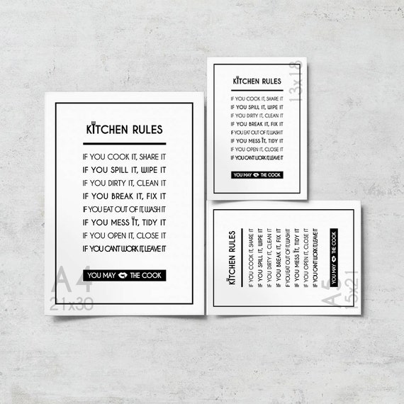 Kitchen Rules Kitchen Sign Kitchen Decor Kitchen Print Etsy