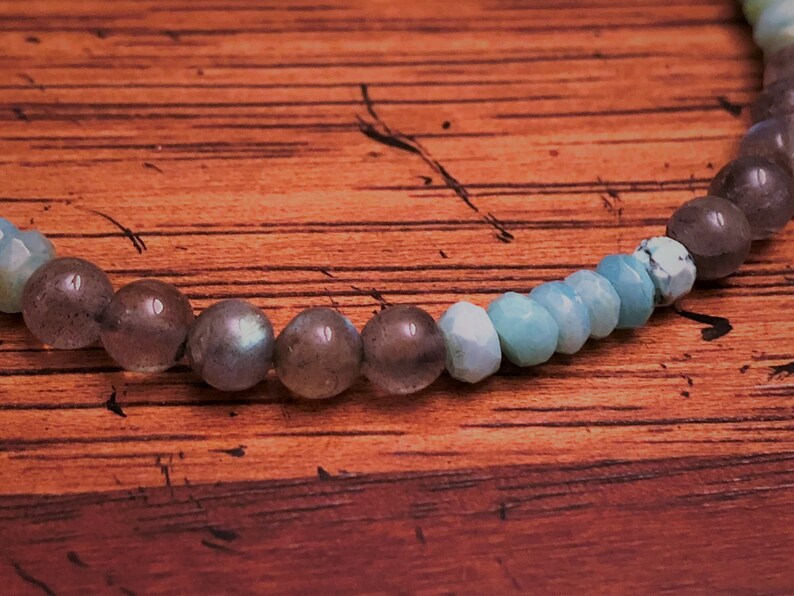 Labradorite Peruvian Blue Opal and Silver Bracelet 5mm October Opal Birthstone