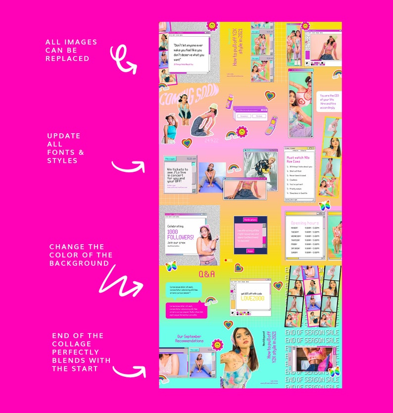 Colorful Retro Instagram Puzzle Template for Canva 90's Etsy