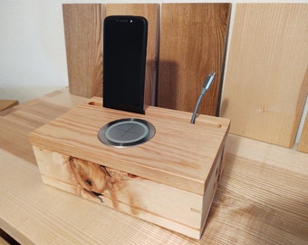 Ladestation aus Holz für Wireless Charger - Ladekiste für kabelloses laden