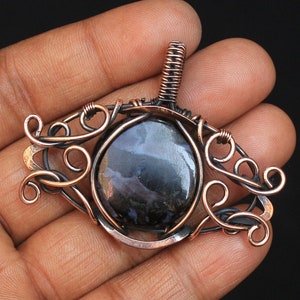 Evil Eye Indigo Gabbro Jasper Copper Wire Woven Pendant, Jasper Copper Pendant, Eye Copper Pendant, Christmas Gift, Indigo Gabbro Necklace