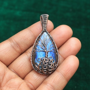 Tree Of Life Bleu Flash Labradorite Copper Wire Wrap Pendant Jewelry, Copper Pendant Necklace, Gift For Dad, Oxidize Pendant