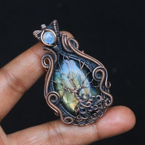 Fabulous Life Of Tree Moonstone Evil Eye Pendant, Labradorite Wire Wrap Pendant, Gemstone Wire Wrap Pendant, Gift For Mother image 2