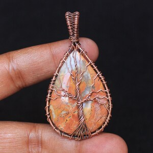 Tree Of Life Pendant, Malingano Jasper Gemstone Copper Wire Wrap Pendant, Malingano Copper Jewelry, Cabochon Copper Pendant, Oxidize Pendant
