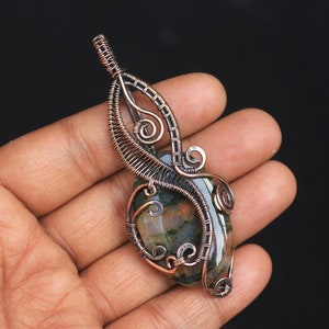 Tempting Green Quartz Gemstone Copper Wire Wrap Pendant, Green Quartz Copper Pendant, Cabochon Copper Pendant, Oxidize Pendant, Gift For Her