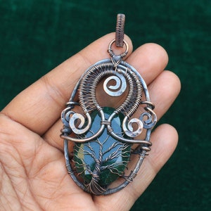 Superb Tree Of Life Faceted Emerald Gemstone Copper Wire Wrap Pendant, Oxidize Copper Pendant, Tree Copper Jewelry, Pendant Best For Gift