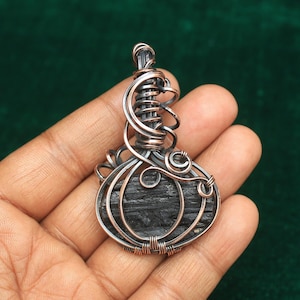 Druzy Black Tourmaline Gemstone Copper Wire Pendant Jewelry, Tourmaline Pumpkin Copper Pendant,  Gift For Christmas, Gift For Her